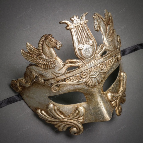 Silver Roman Greek Emperor Pegasus Horses Venetian Men Party Dance Face Mask - Picture 3 of 4